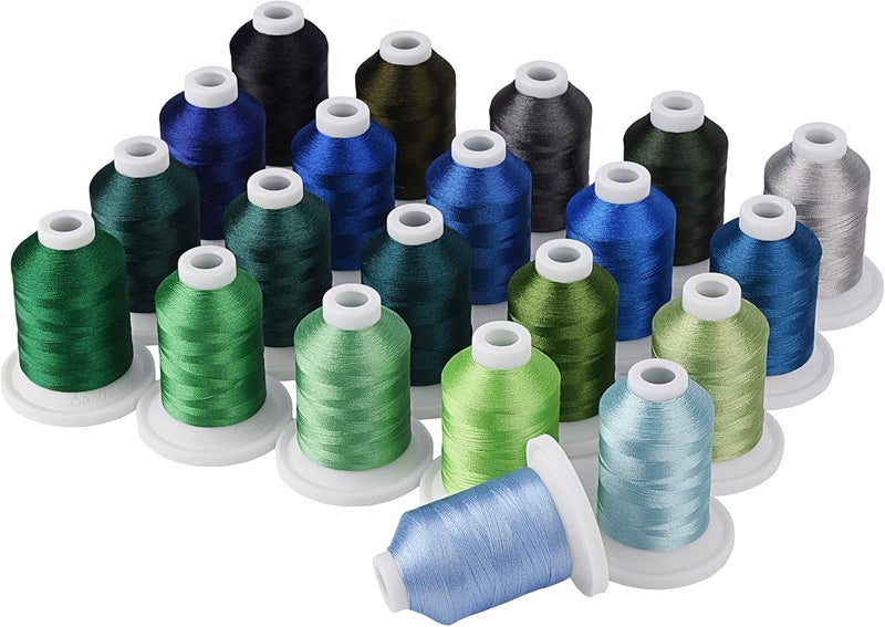 simthread Embroidery Machine Thread Kit 800Y 21 Spools Blue and Green Colors for Professional Embroidery Design - Image 1
